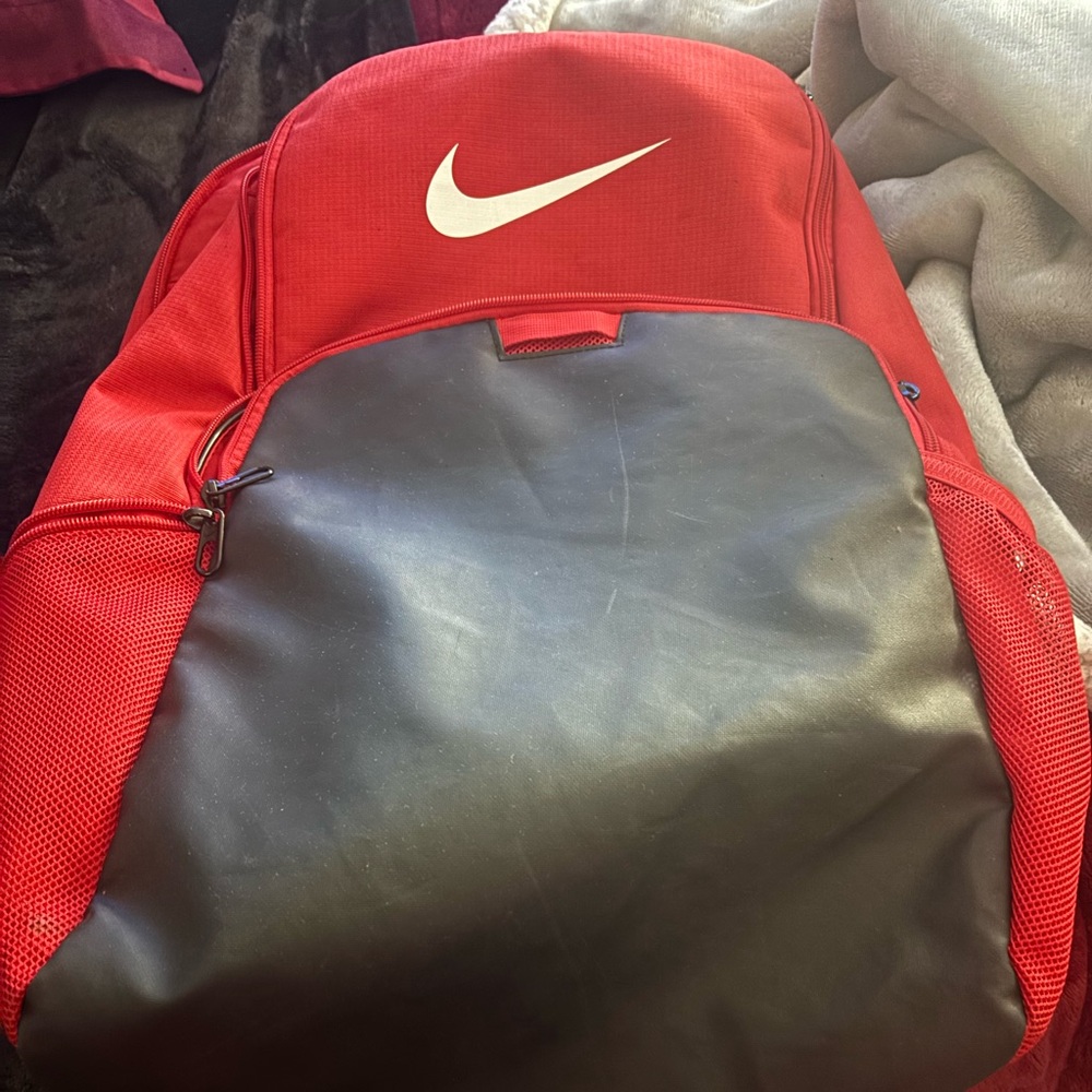 Nike Red and Black Athletic Backpack with White Swoosh